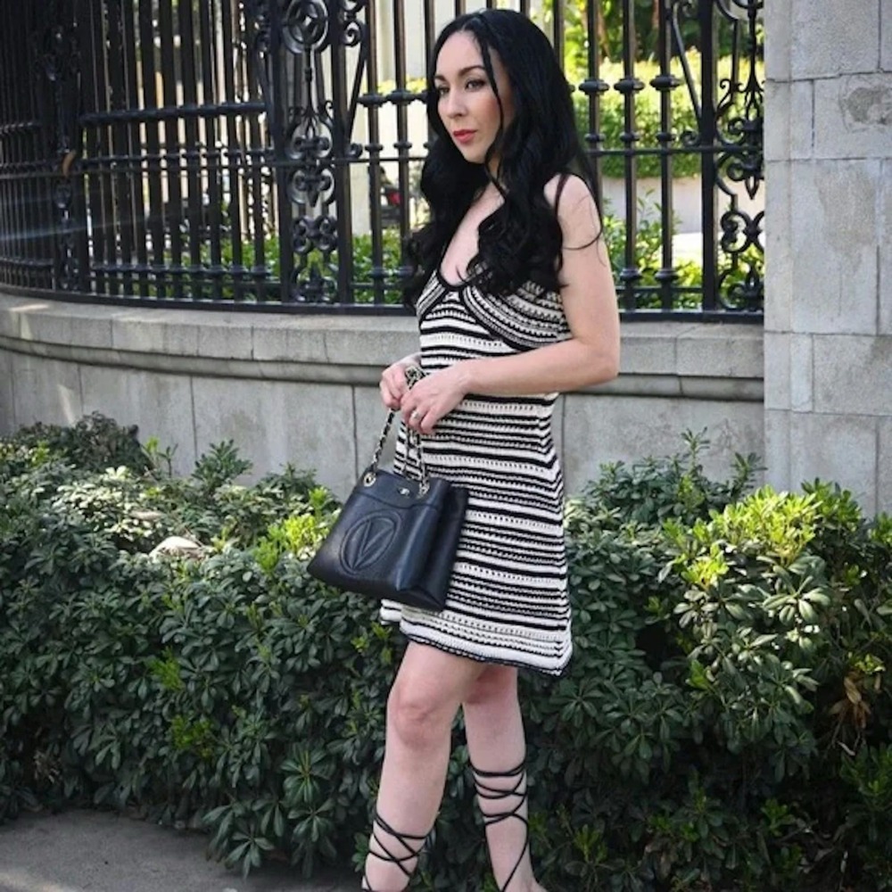 Zara‎ Open Knit Crochet Mini Dress Sleeveless Black & Cream Size Small